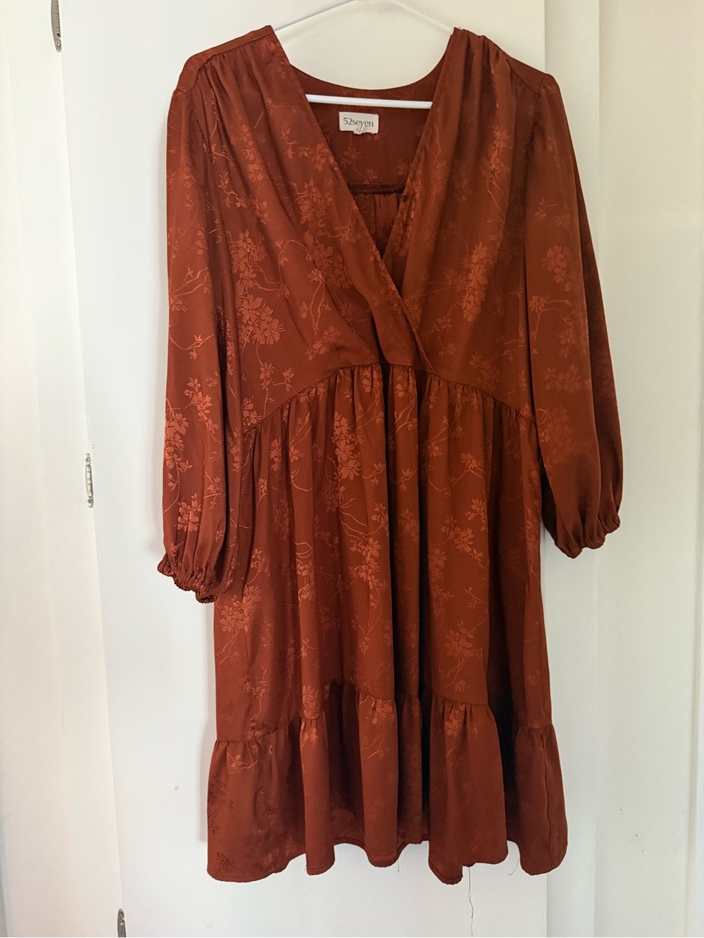 52seven Rust Floral Long Sleeve Midi Dress